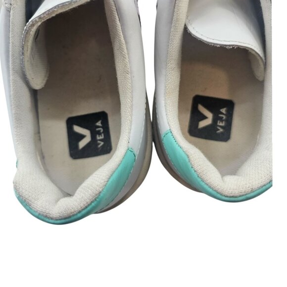 Veja Womens 7 V-12 LEATHER WHITE PARME TURQUOISE Sneakers - Picture 10 of 16